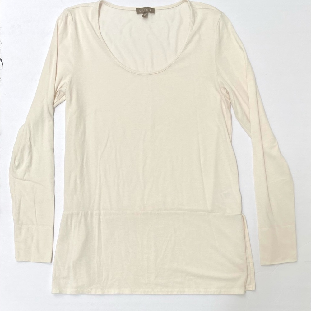 Lilla P Soft Scoop-Neck Long Sleeve Top in Cream